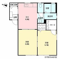 グランブルー 2DKの間取図画像