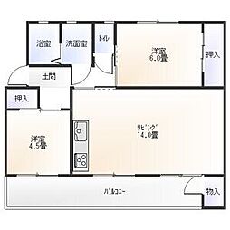 ドムス東長岡A棟 2LDKの間取図画像
