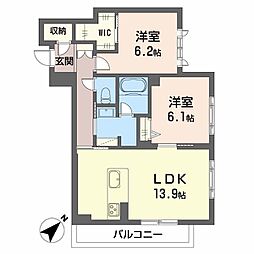 鹿児島市東谷山2丁目アパート 2LDKの間取図画像