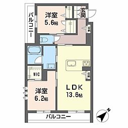鹿児島市東谷山2丁目アパート 2LDKの間取図画像
