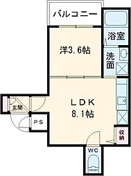 サングラン松原天美 1LDKの間取図画像