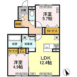 first sky O 2LDKの間取図画像