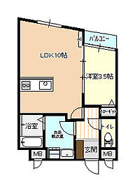 レジデンス神通本町 1LDKの間取図画像