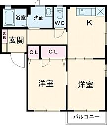 コスモスハウス・SC棟 2Kの間取図画像