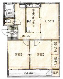ロイヤル小曽根 2LDKの間取図画像