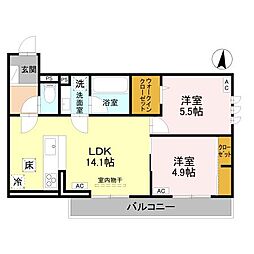 上越市上源入アパート 2LDKの間取図画像