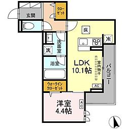 レーヴ・クレール東中央 1LDKの間取図画像