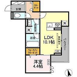 レーヴ・クレール東中央 1LDKの間取図画像