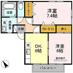 ハイカムール麻美A 2DKの間取図画像
