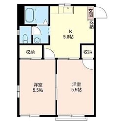 カーサ小室 2Kの間取図画像