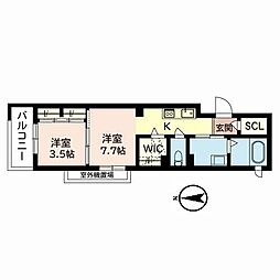 パステルC.C 1DKの間取図画像