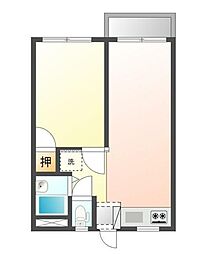 コーポ安西 1LDKの間取図画像