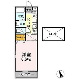 ウイング 1Kの間取図画像