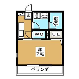 エスポワール2 1Kの間取図画像