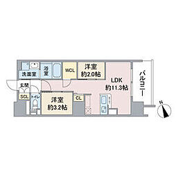 (仮称)スリーアイランドタワー泉高岳 2LDKの間取図画像