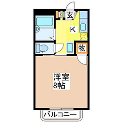 沖本ハイツC 1Kの間取図画像