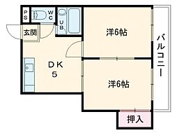 バンドーム大津和 2DKの間取図画像