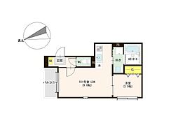 クラージュ諸岡 1LDKの間取図画像