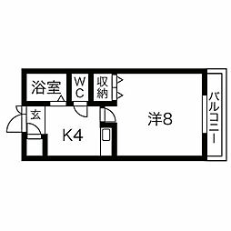 ヒガシハウス北町 1Kの間取図画像