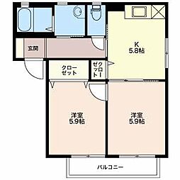 グランシードあづみB 2Kの間取図画像