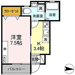 アクシア高屋敷 IV 1Kの間取図画像