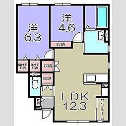 守山市伊勢町アパート 2LDKの間取図画像
