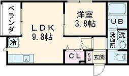 ベレーザ南万代 1LDKの間取図画像