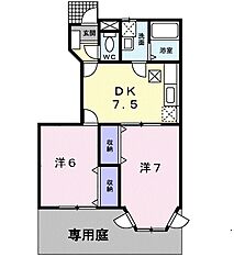 シックヴィラ飯倉B 2DKの間取図画像