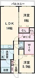 コーポエバーグリーン 2LDKの間取図画像
