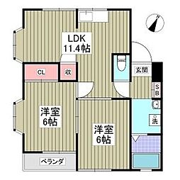 シャトーサオトメ2号 2LDKの間取図画像