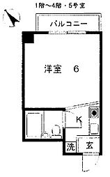 ルエ・メゾンロワール白木原 ワンルームの間取図画像