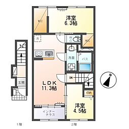 水戸市酒門町アパート 2LDKの間取図画像