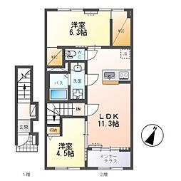 水戸市酒門町アパート 2LDKの間取図画像