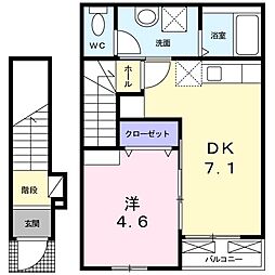 ハーモニーコート西館 1DKの間取図画像