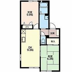 ルミエールB 2DKの間取図画像