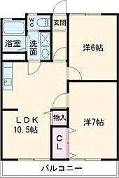 グランドール小作 2LDKの間取図画像