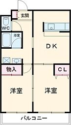 SKYハイツ春日 2DKの間取図画像