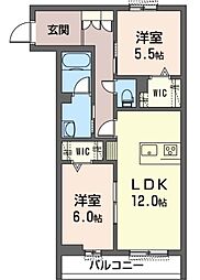 アリスティオ 2LDKの間取図画像