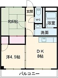 ピュアコート夢前台 2DKの間取図画像