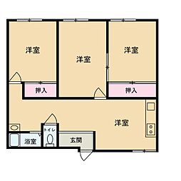 カサイアパート 3LDKの間取図画像