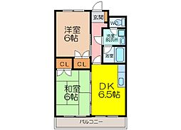 リバティコート水ケ江 2DKの間取図画像