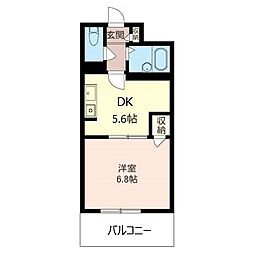アービス柳前 1Kの間取図画像