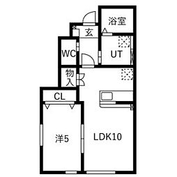 Seresta金ヶ崎 B棟 1LDKの間取図画像