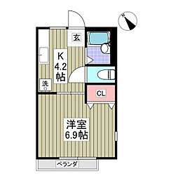 晃伸ハイツ佐野B 1Kの間取図画像