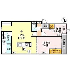 D-PLACE北条宮の町 2LDKの間取図画像