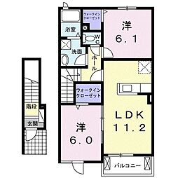クラール土器西Ａ 2階2LDKの間取り