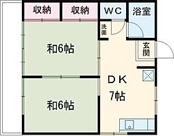 フジミハイツ 2階2DKの間取り