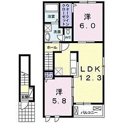 パレス来夢来人A 2LDKの間取図画像