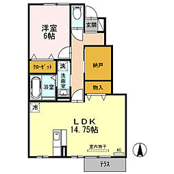 グリーン　ノエル　A棟 1階1LDKの間取り