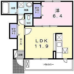 ラッキーヒル 1LDKの間取図画像